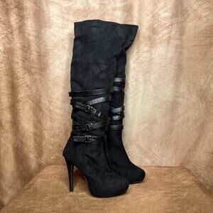Vintage Y2K Twisted Vanessa 35 Over The Knee Black Strappy High Heel Boots Euro